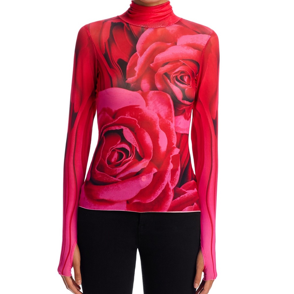 AFRM Rose Kaylee Floral Red and Pink Mesh Women's Top